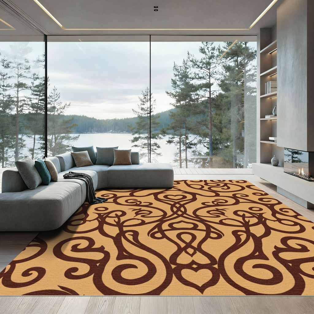 Brown Scrollwork Floral Medallion Rug