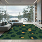 Dark Green Scattered Circles and Diamonds Rug