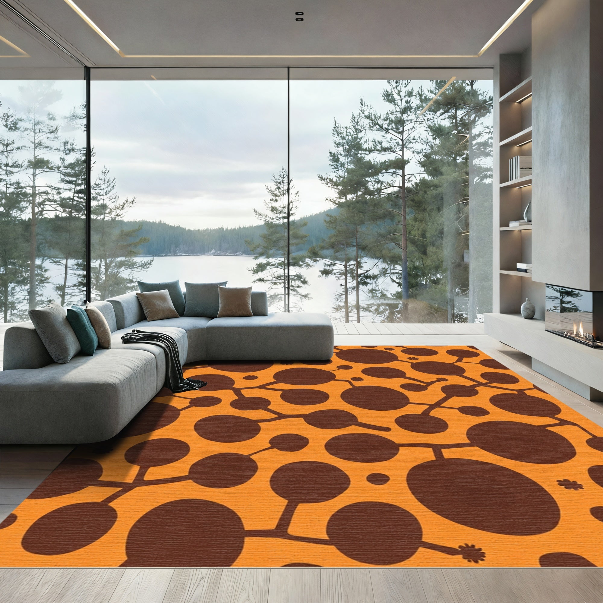 Brown Organic Spheres On Orange Rug