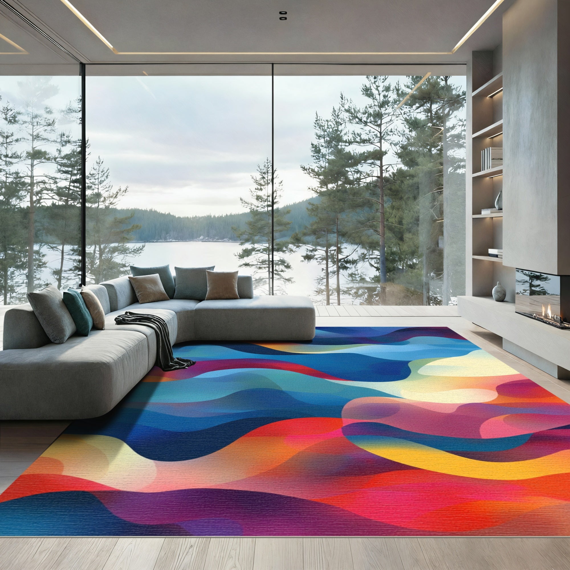 Vibrant Abstract Color Wave Rug