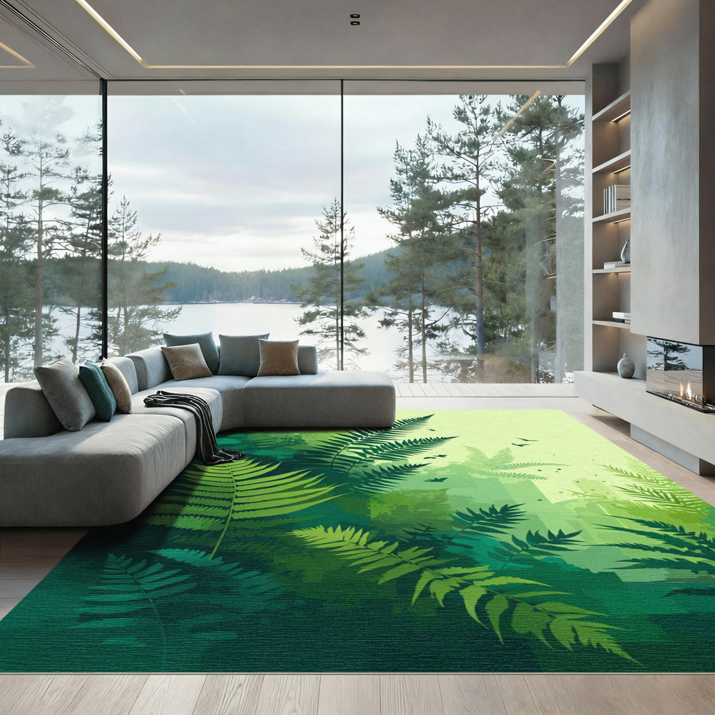 Lush Forest Green Fern Foliage Rug