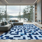 Chic Blue Geometric Pixel Maze Rug