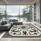 Monochromatic Black Floral Crested Rug