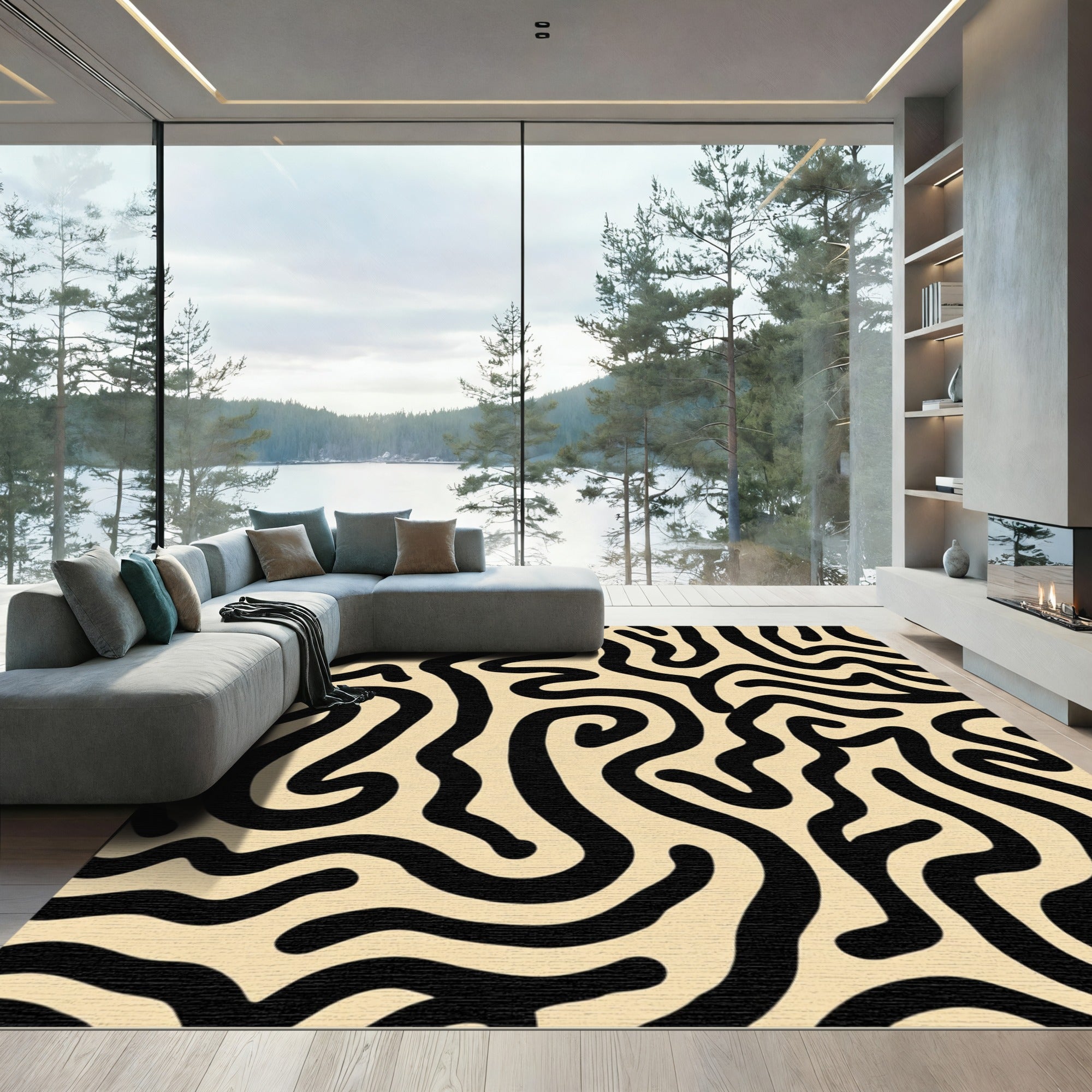 Bold Black Natural Curve Rug