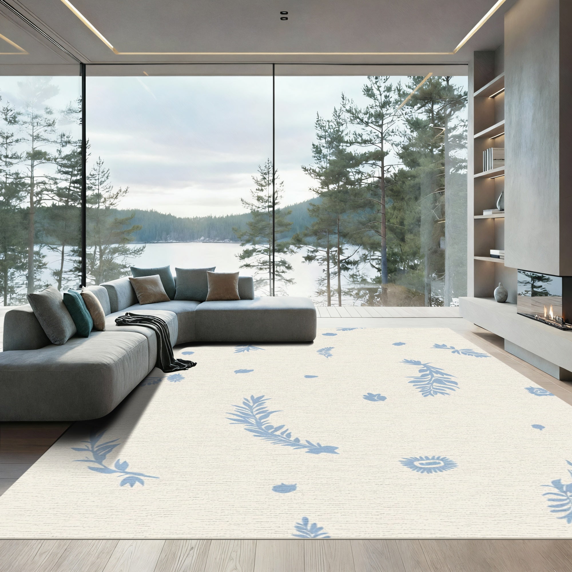 Pale Blue Botanical Sprinkle Rug