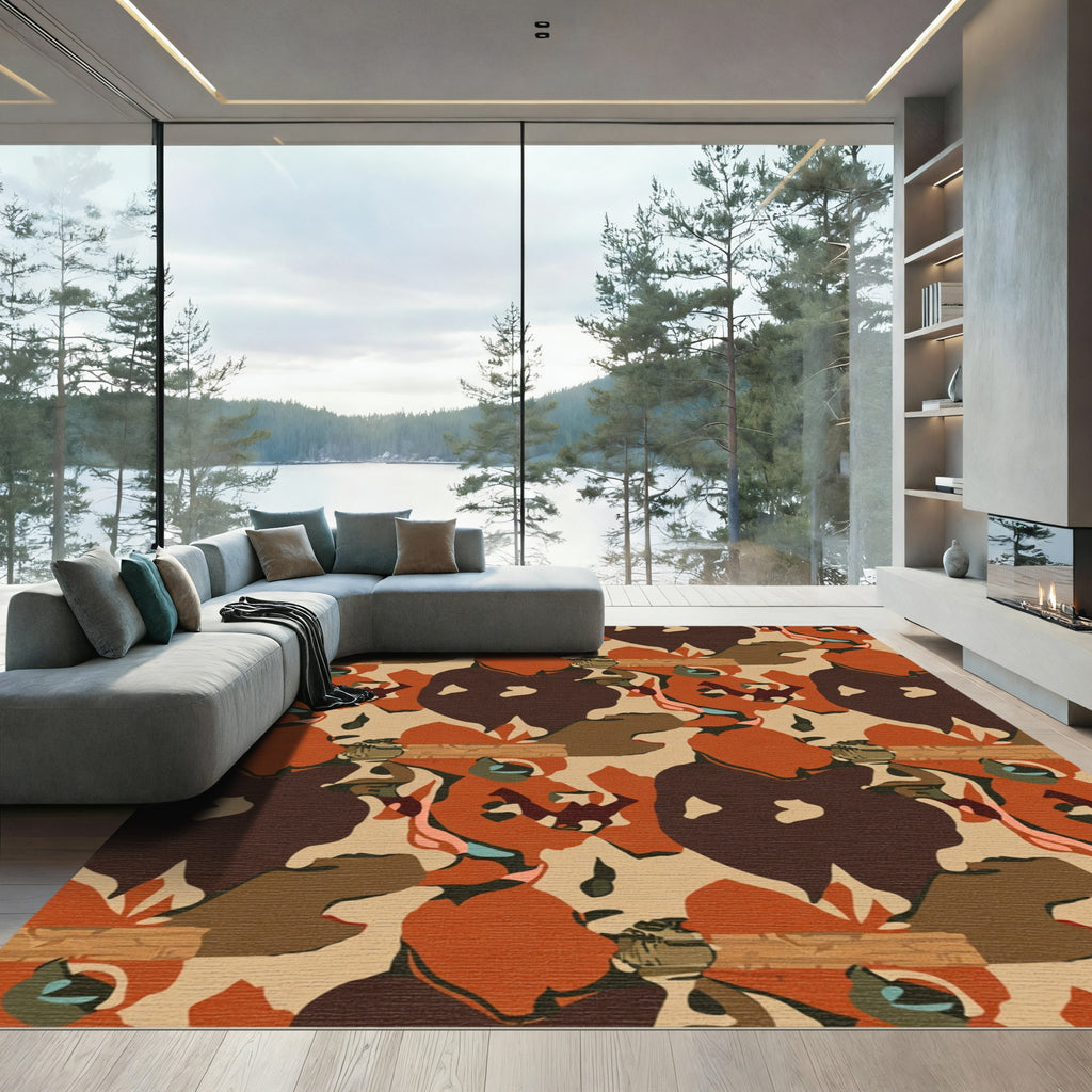 Terracotta Tan Abstract Organic Shapes Rug