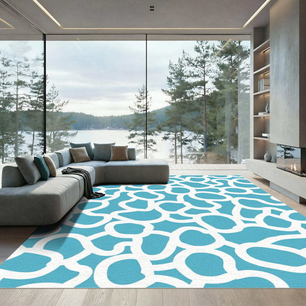 Teal White Organic Blossom Medley Rug