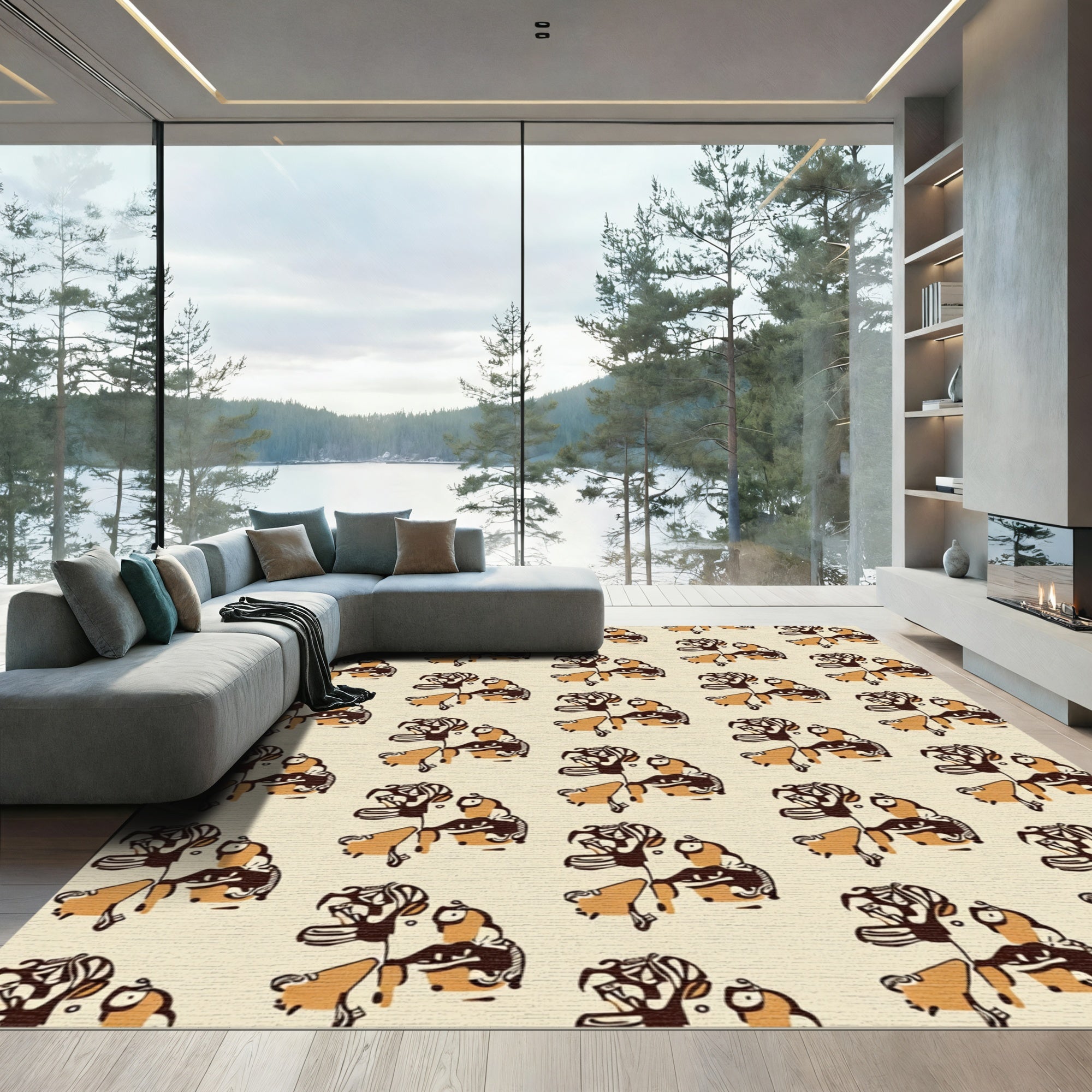 Brown Amber Abstract Floral Arrangement Rug