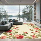 Crimson Coral Pink Rose Vine Rug