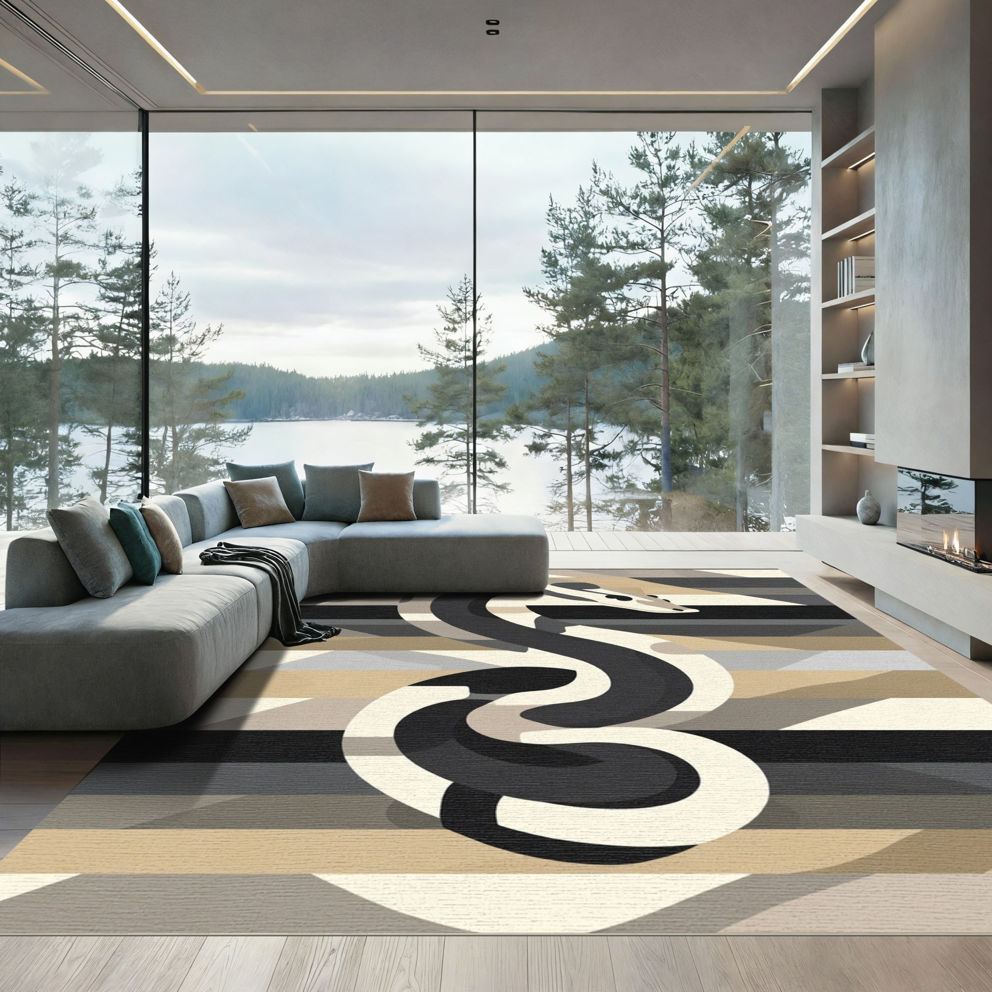 Monochromatic Snake Geometric Abstract Rug