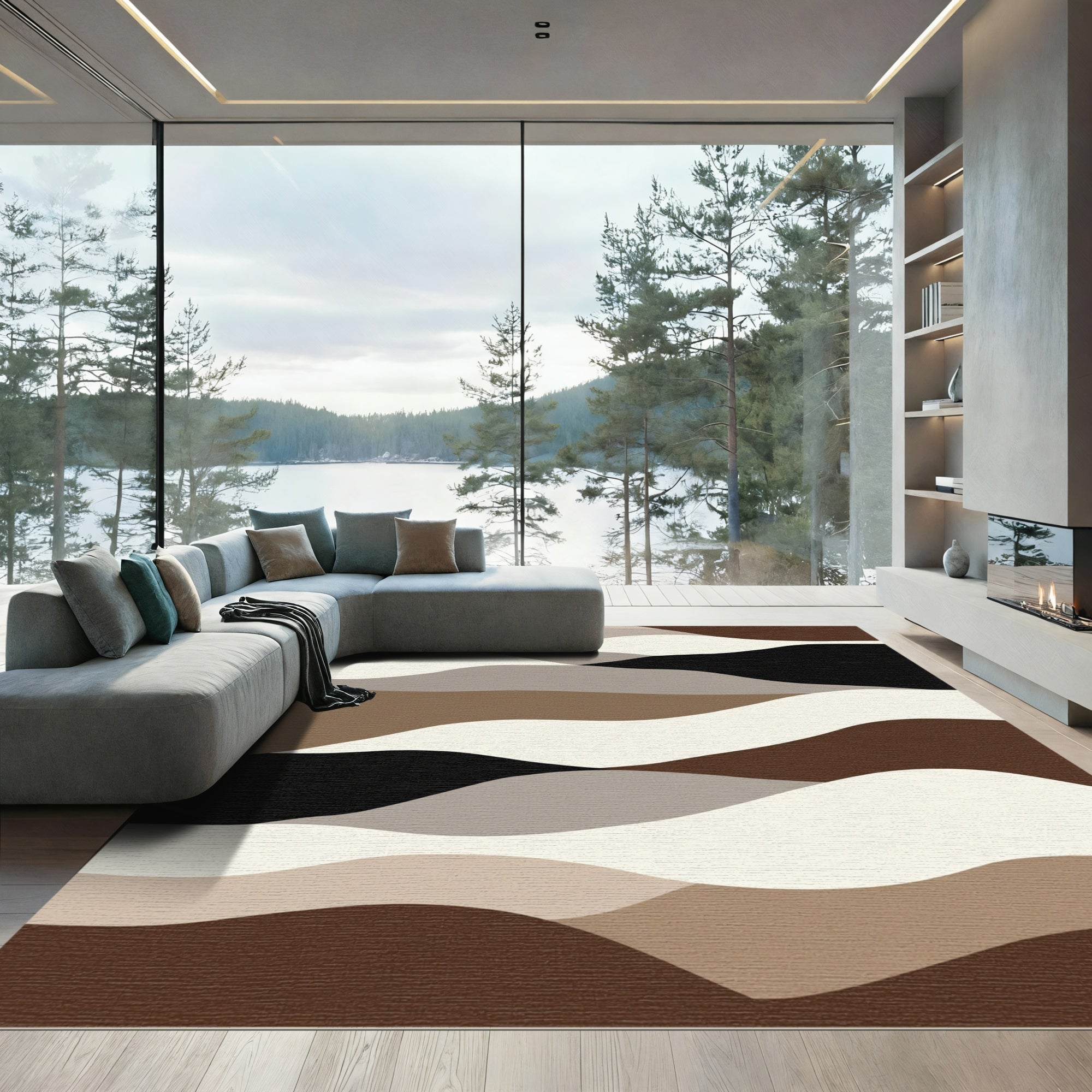Earthy Neutral Landscape Wave Rug