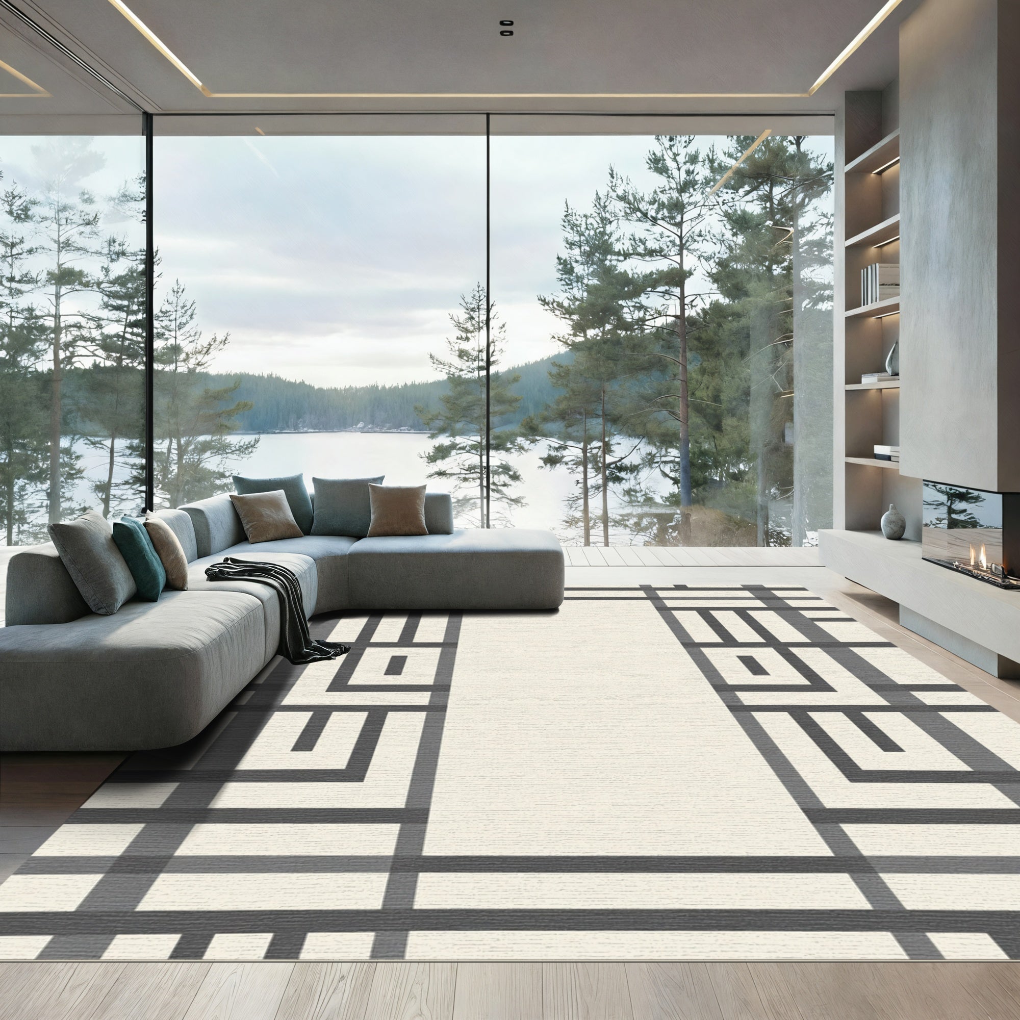 Abstract Grid Linear Composition Rug