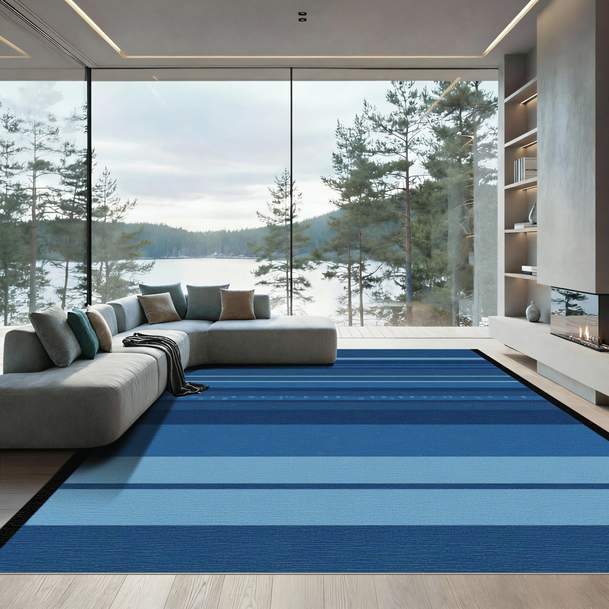 Deep Blue Horizon Stripe Rug
