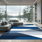 Deep Blue Geometric Abstract Blocks Rug