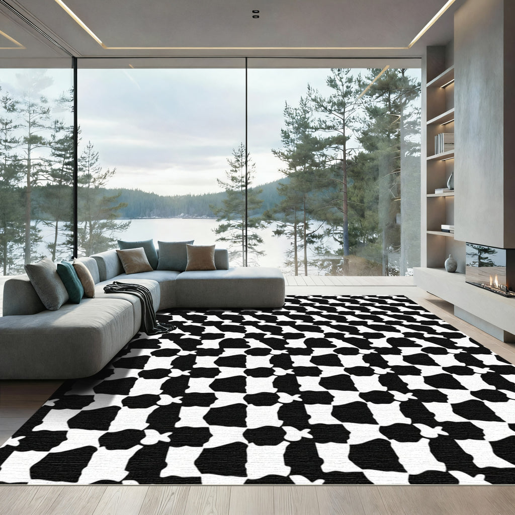 Black White Optical Illusion Tessellation Rug