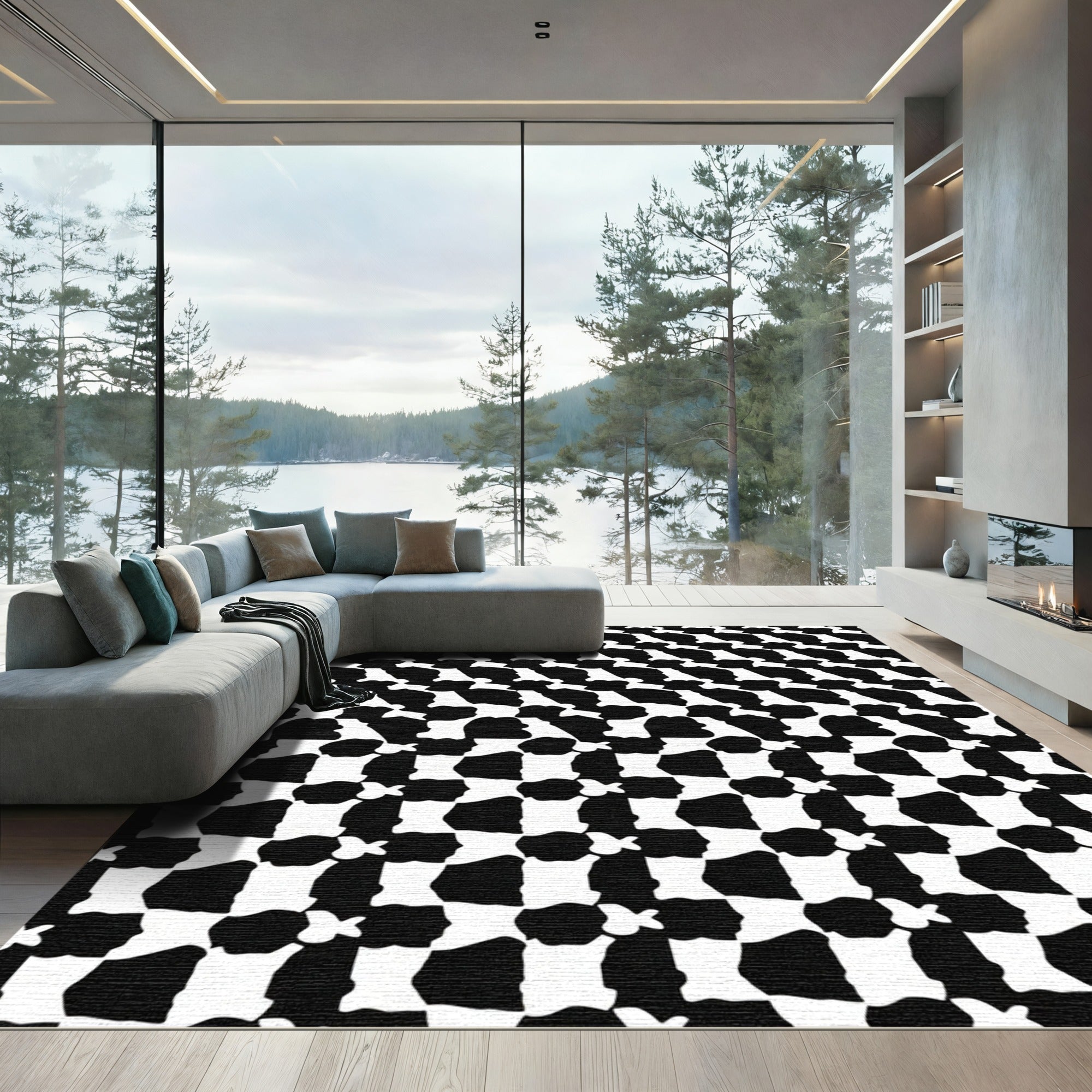 Black White Optical Illusion Tessellation Rug