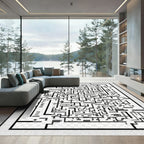 Modern Black White Abstract Maze Rug