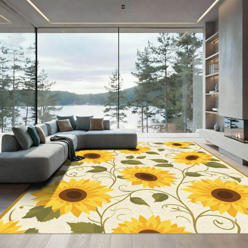 Vibrant Yellow Sunflower Vine Garden Rug
