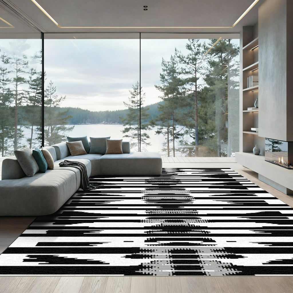 Bold Black White Geometric Lattice Rug