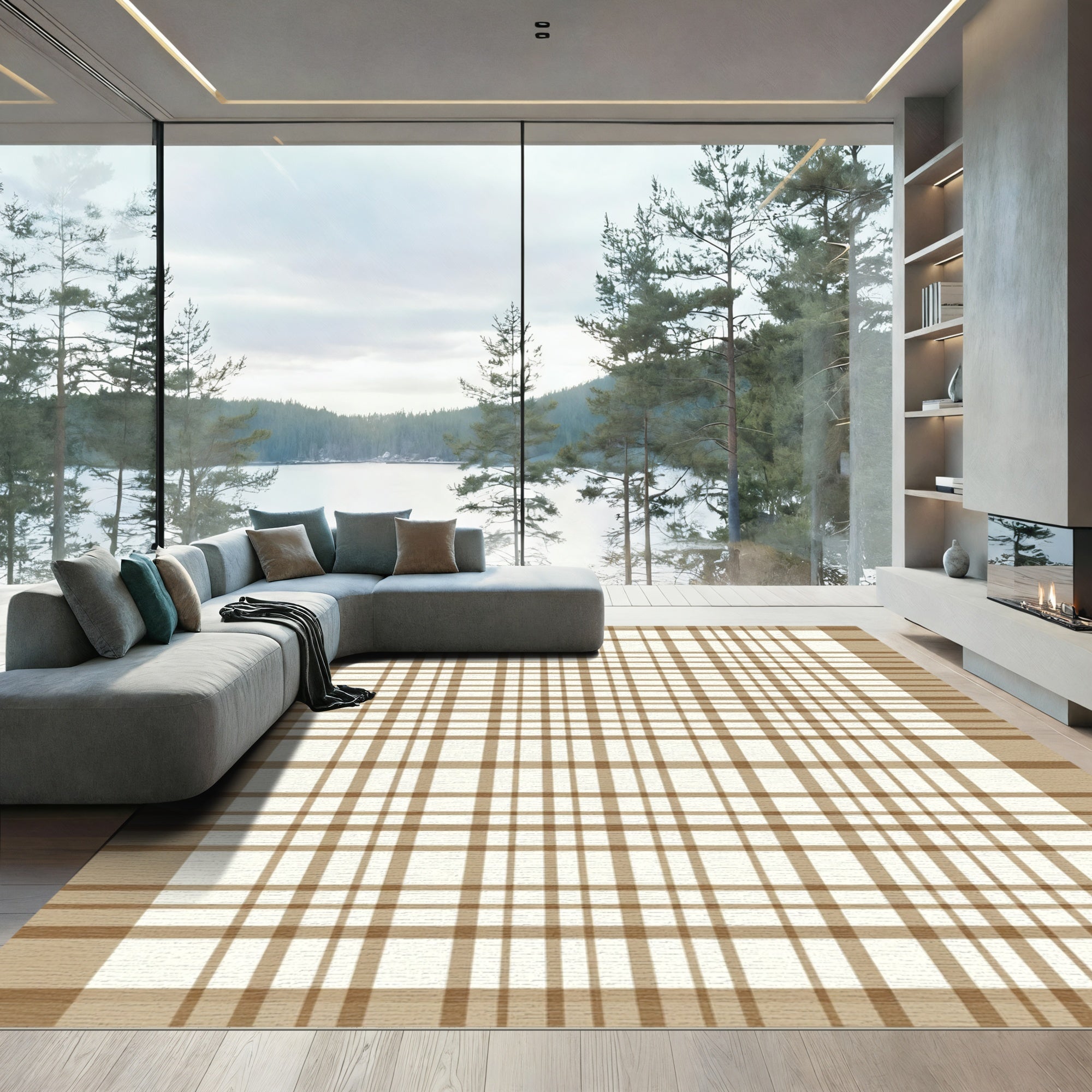 Classic Beige Tartan Check Rug