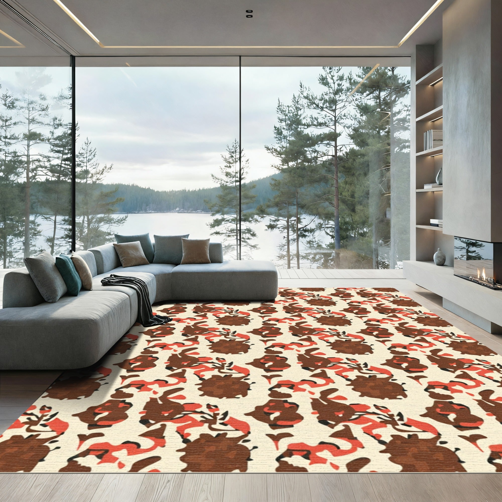 Earthy Brown Abstract Organic Arrangement Rug