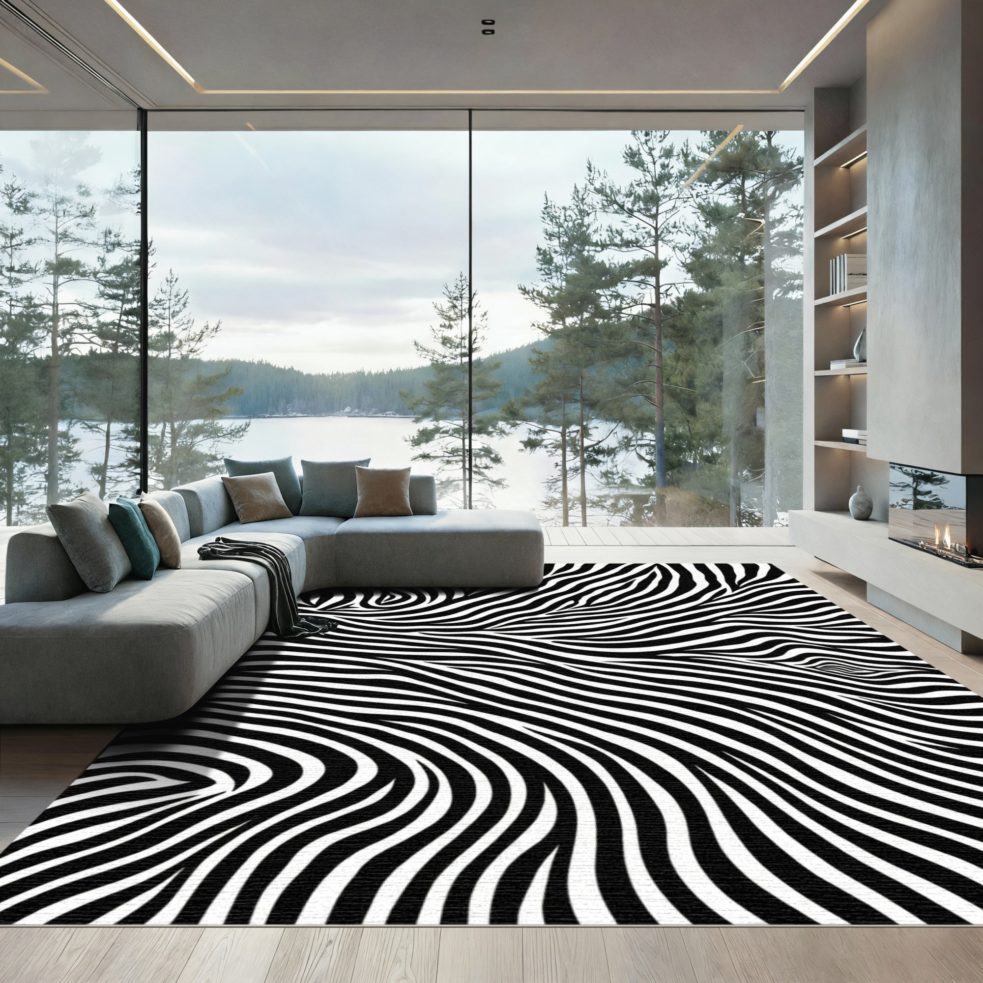 Abstract Black White Zebra Stripes Rug