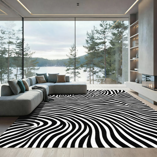 Abstract Black White Zebra Stripes Rug