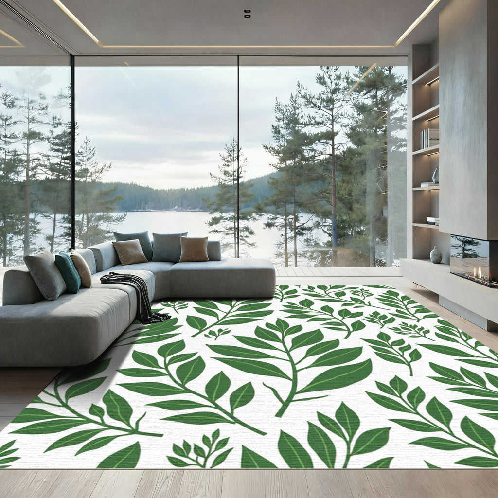 Vibrant Deep Green Leafy Branches Rug