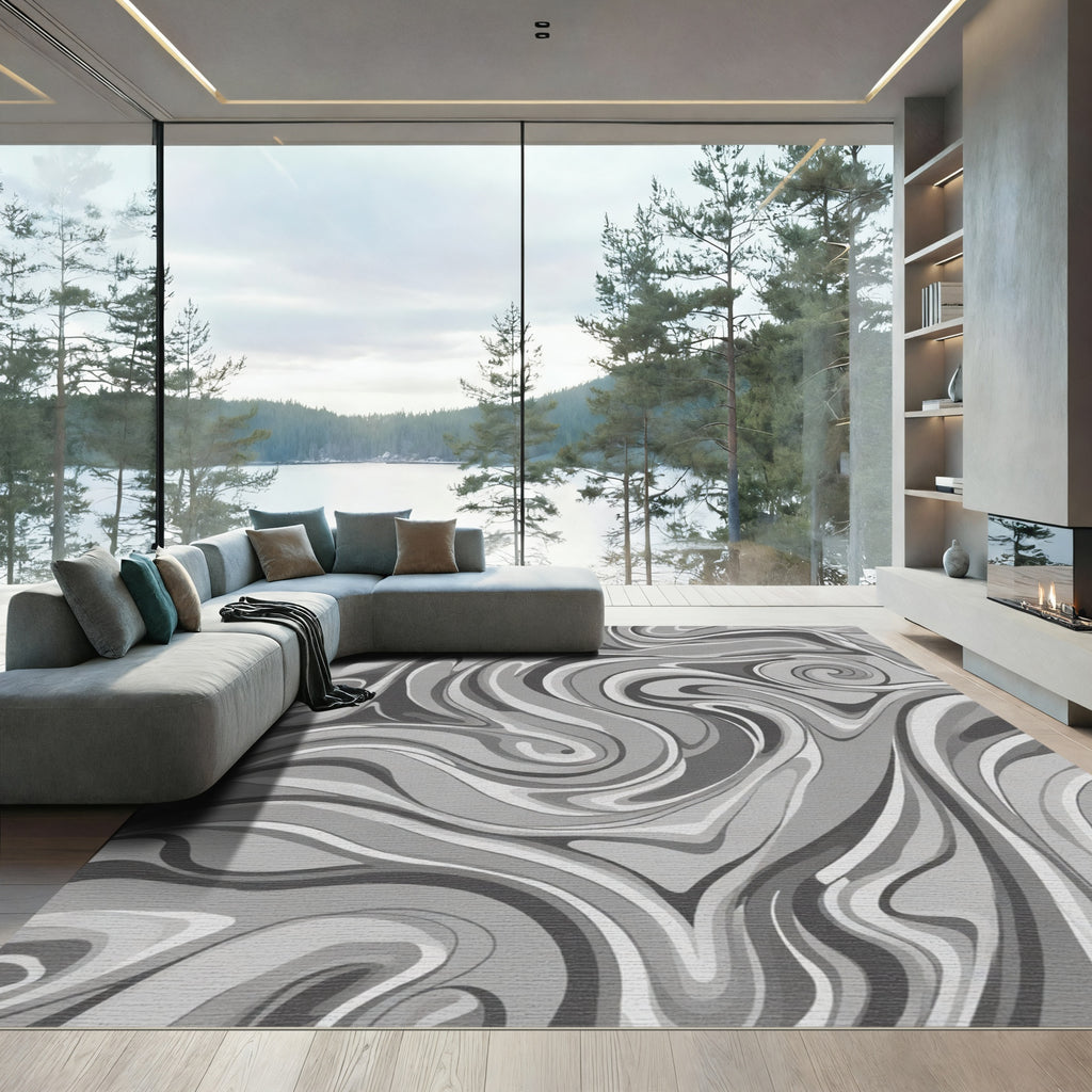 Monochromatic Swirl Abstract Flow Rug