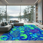 Vibrant Blue Abstract Organic Forms Rug