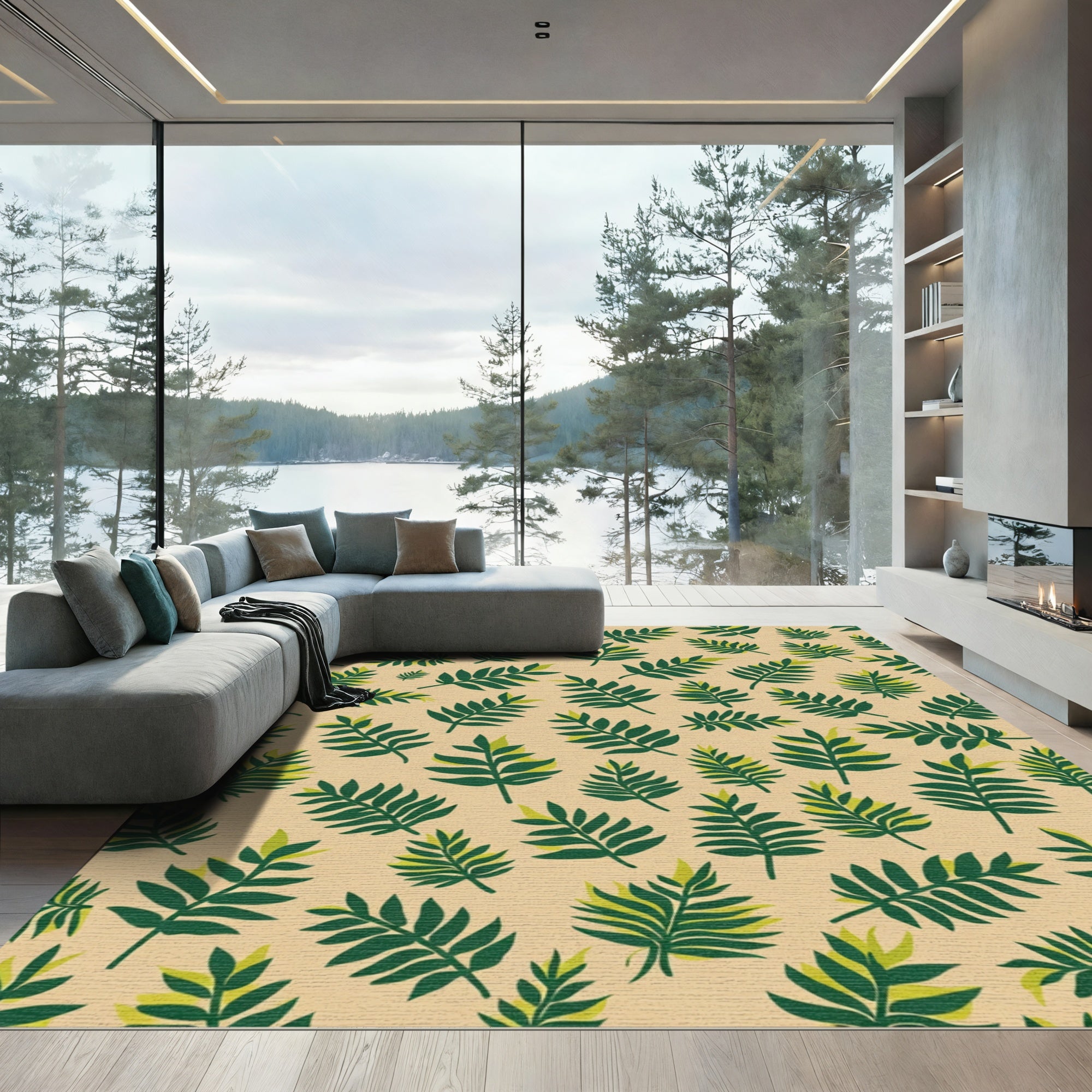 Green Leafy Branch Background Rug