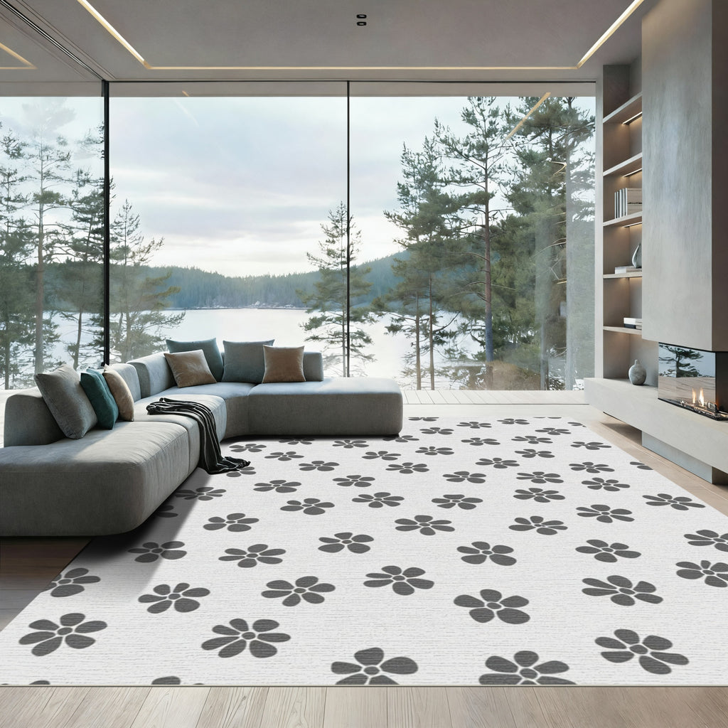 Gray Daisy Scatter Accent Rug