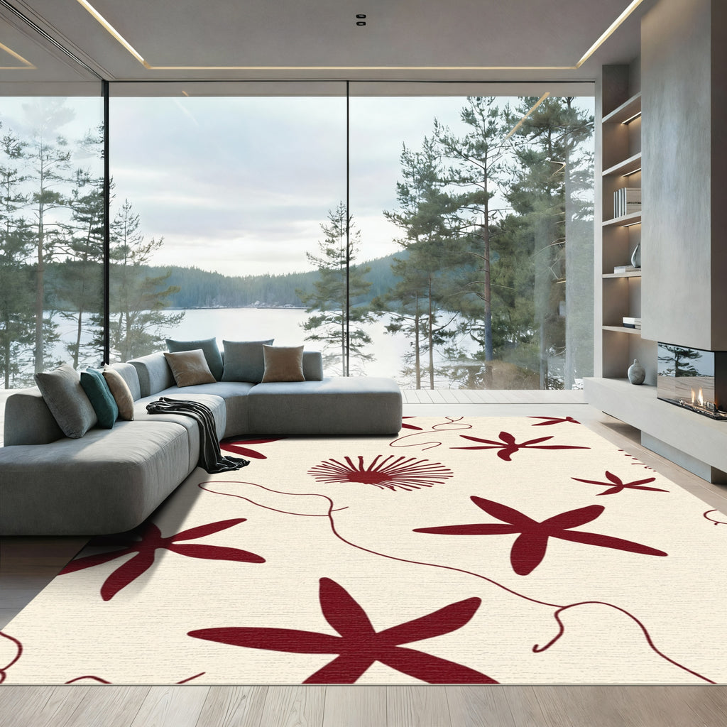 Deep Red Starfish Organic Cream Accent Rug