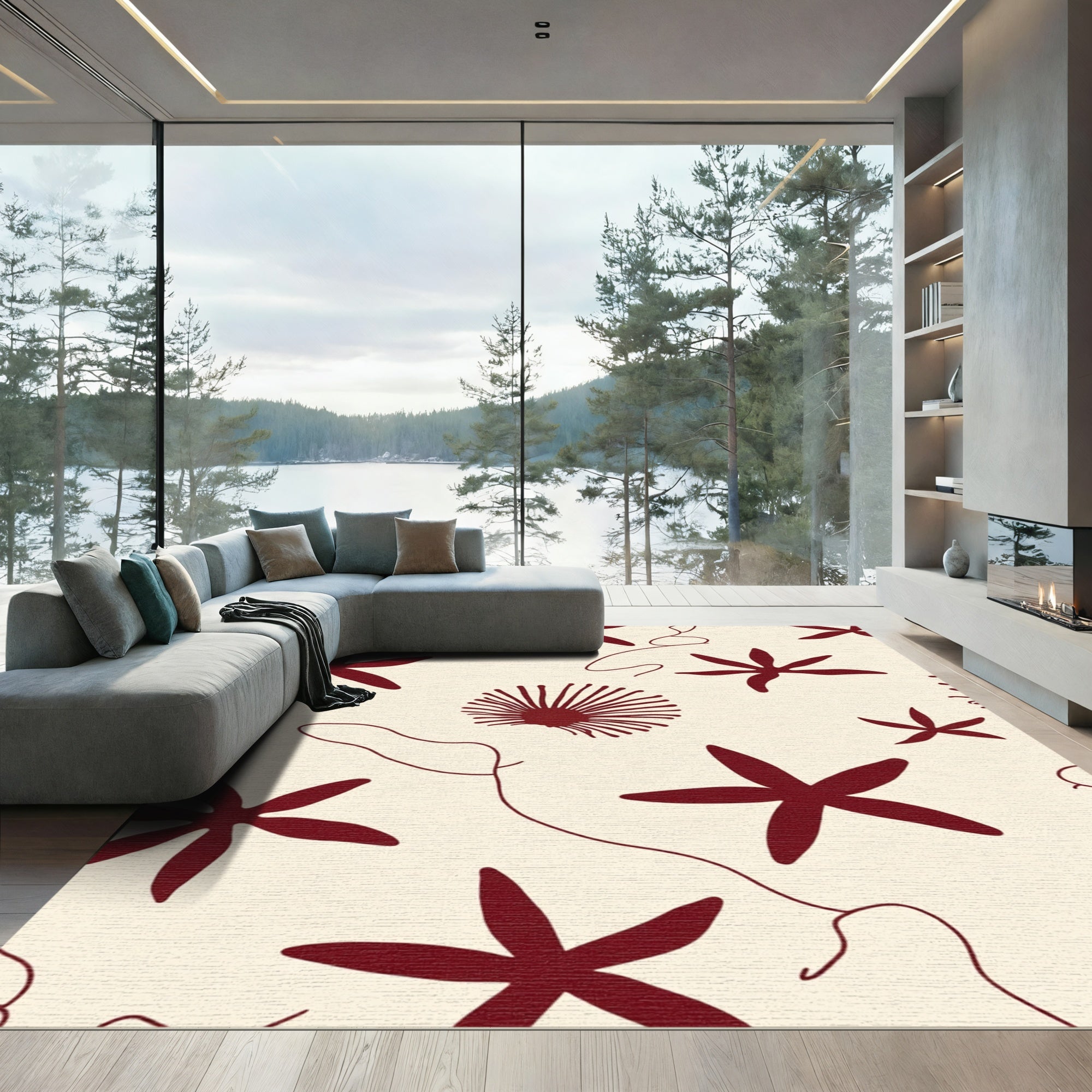Deep Red Starfish Organic Cream Accent Rug