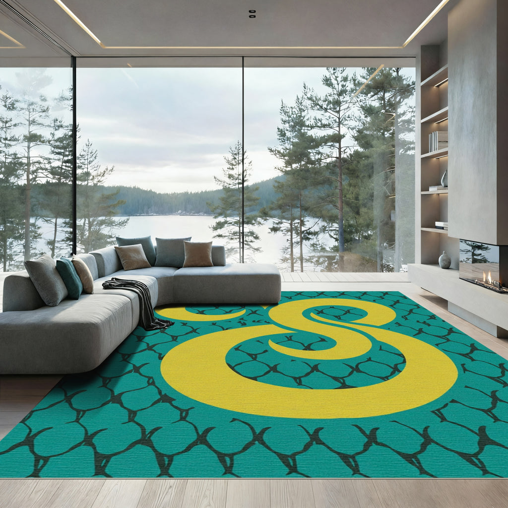 Teal Yellow Swirl Abstract Contemporary Rug