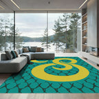 Teal Yellow Swirl Abstract Contemporary Rug