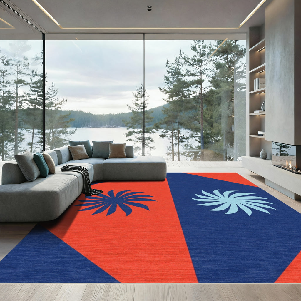 Bold Orange Blue Sunburst Duo Rug