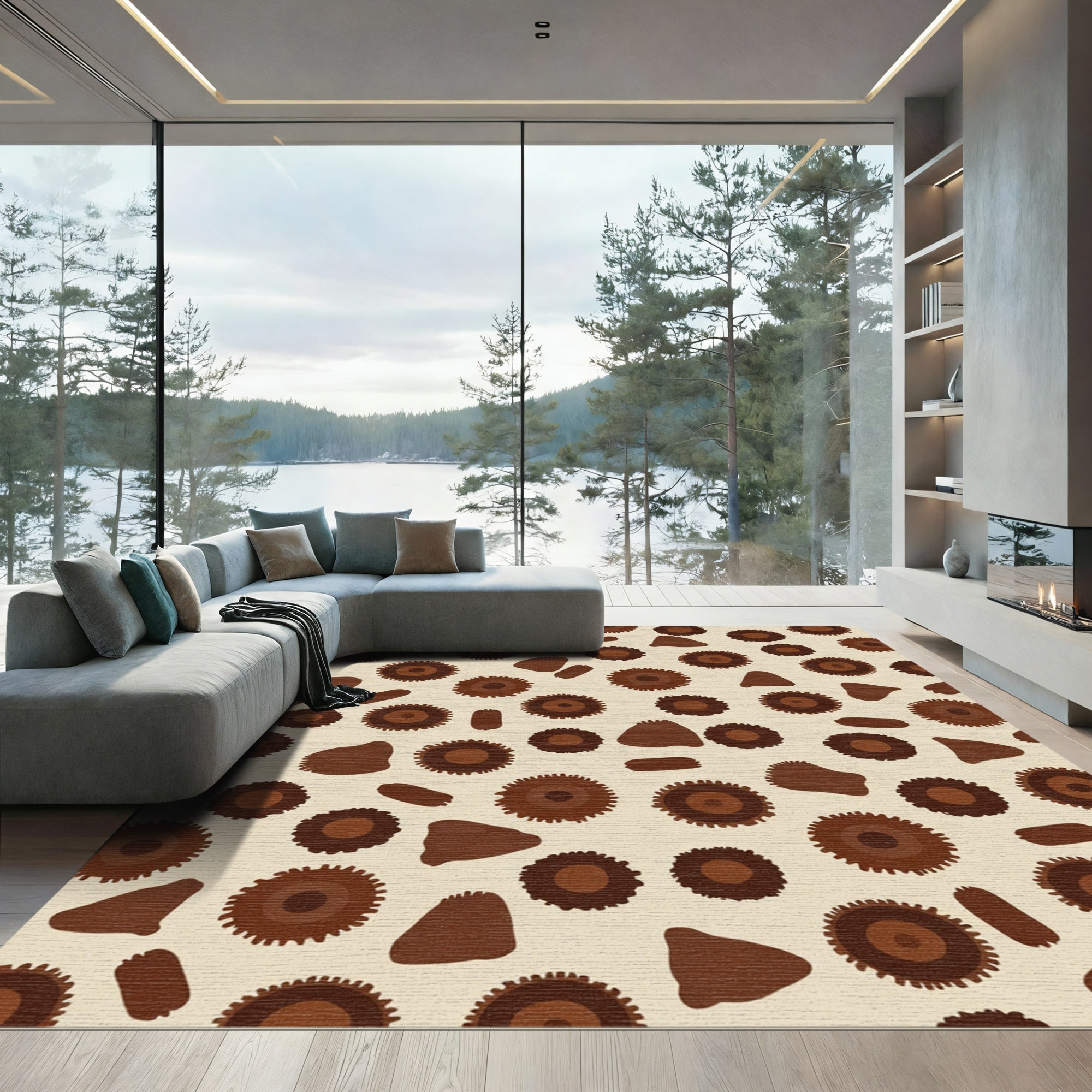 Earth Tone Abstract Sunburst Shapes Rug