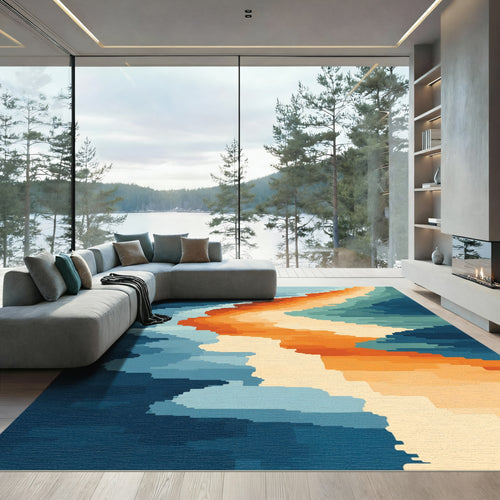 Abstract Gradient Wavy Band Rug