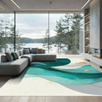 Teal and Gold Abstract Wave Rug