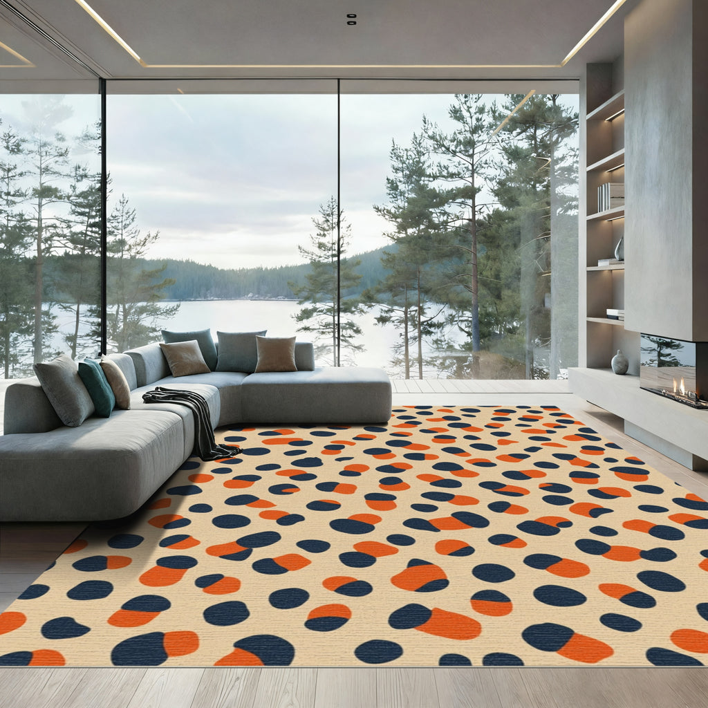 Burnt Orange Navy Polka Dot Rug