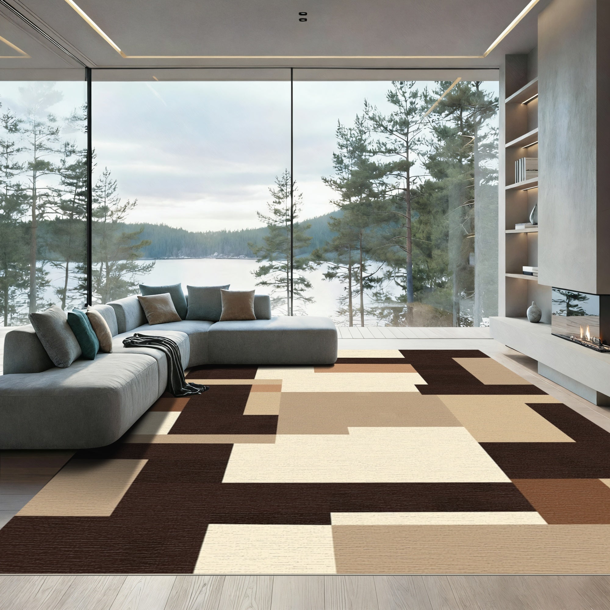 Modern Geometric Blocks Earth Tones Rug