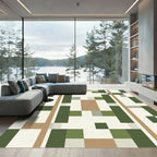 Geometric Terracotta Olive Square Arrangement Rug