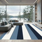 Classic Navy Blue White Stripe Rug