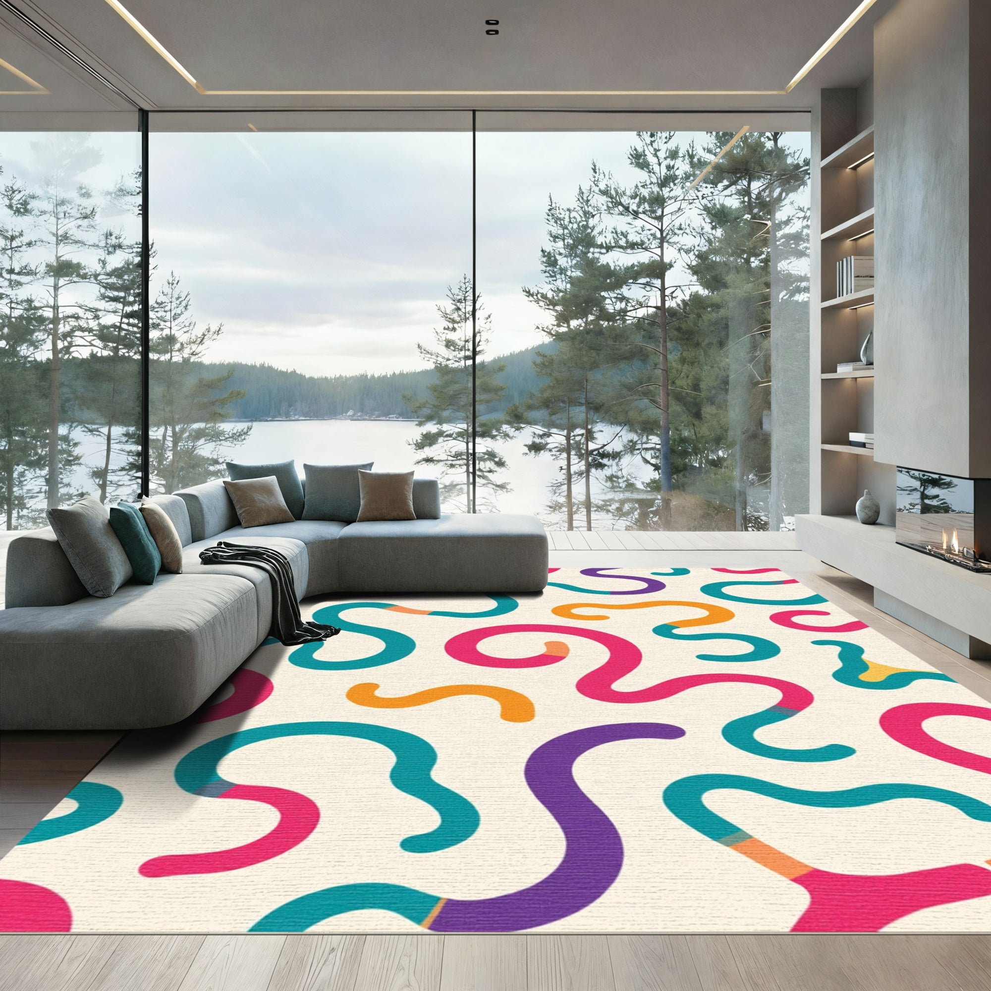Colorful Wavy Swirls and Loops Rug