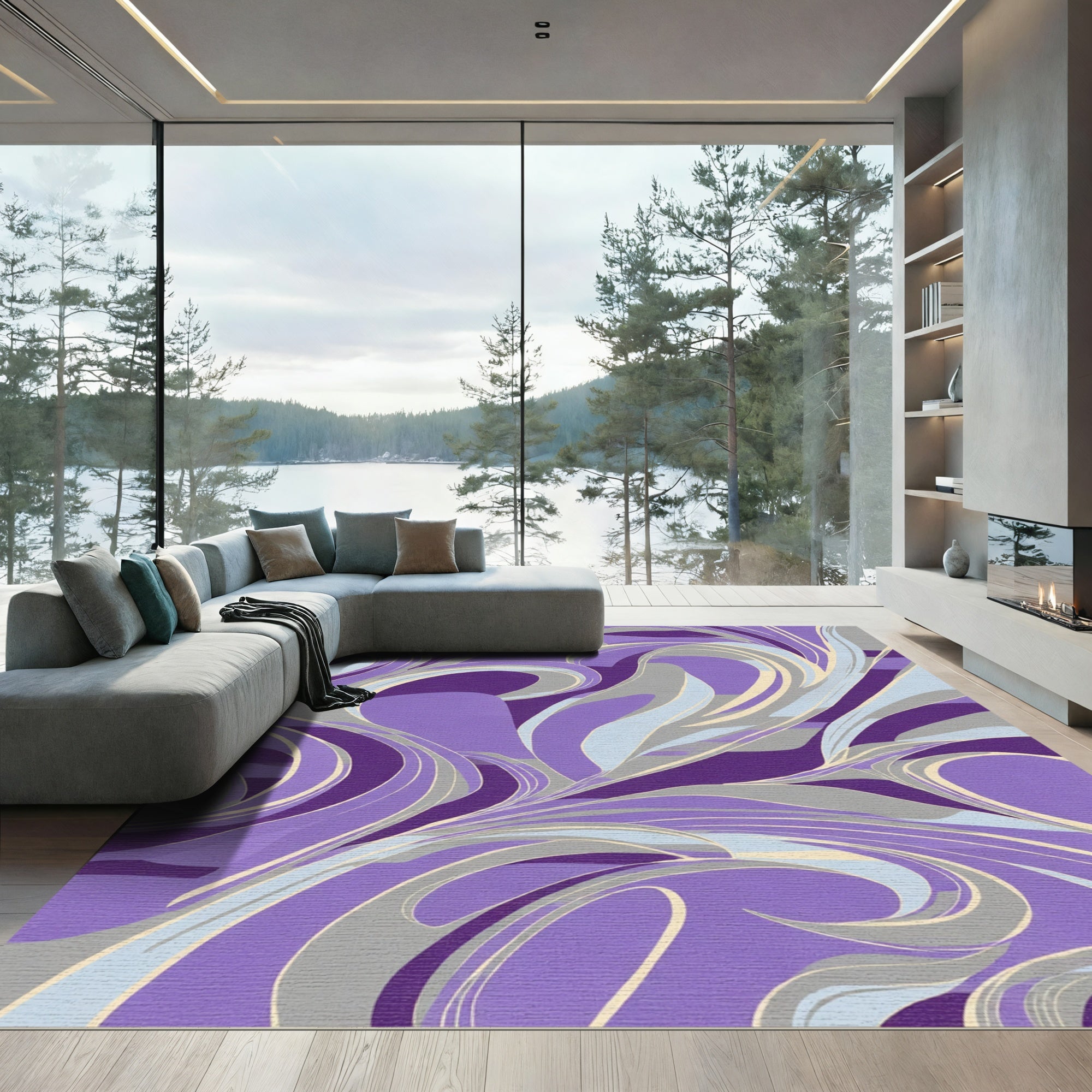 Vibrant Purple Swirl Abstract Rug