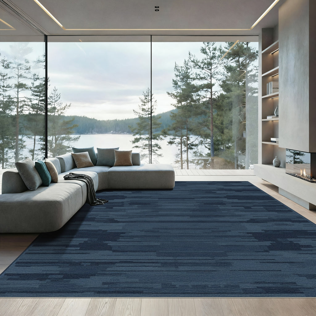 Deep Blue Horizontal Glitch Rug