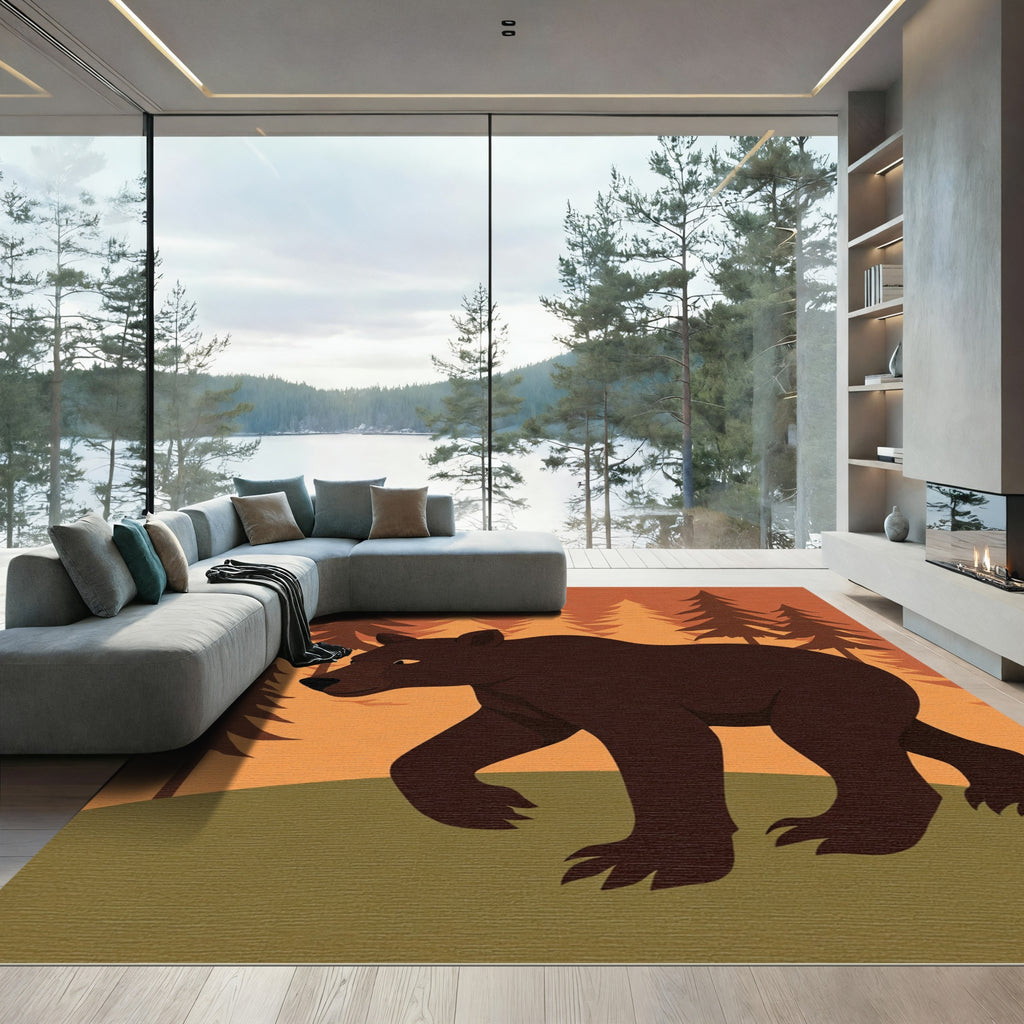 Brown Bear Woodland Forest Landscape Rug
