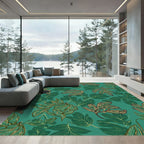 Teal Lush Foliage Branch Illustration Rug