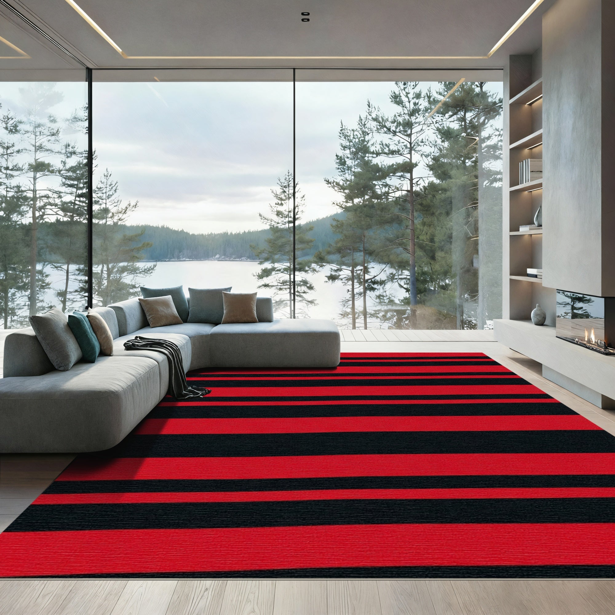 Bold Red Horizontal Stripe Rug